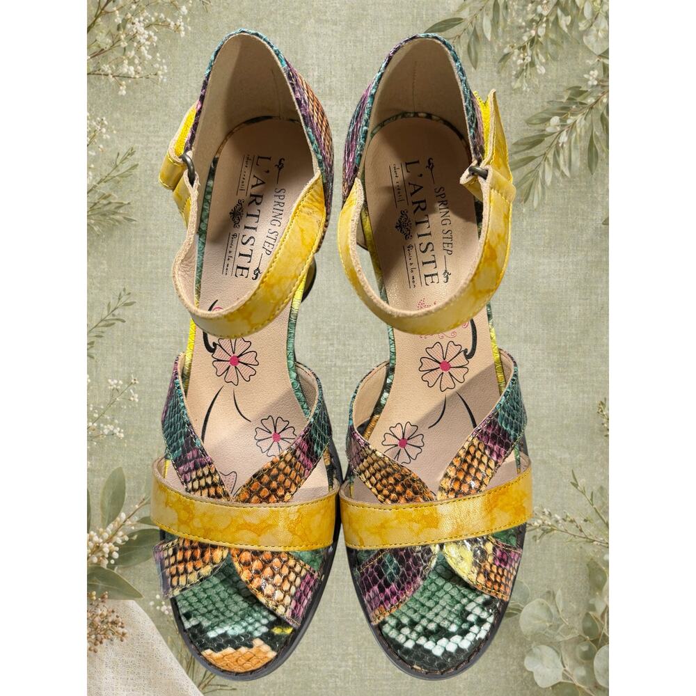 Y2K Spring Step L’Artiste Multicolor Snakeskin Leather Sandals Kitten Heel EU 37 - Picture 2 of 13